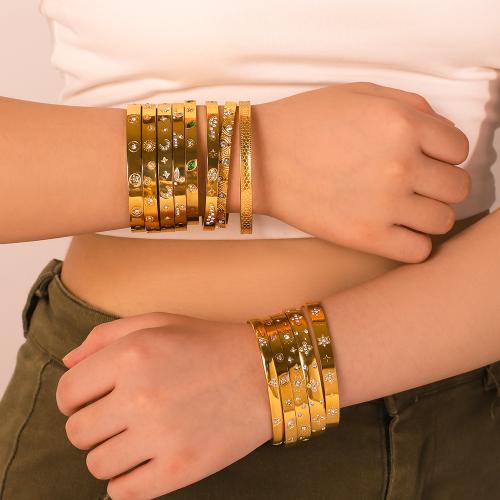 Rozsdamentes acél bangle, 304 rozsdamentes acél, arany színű aranyozott, különböző stílusokat a választás & mikro egyengetni cirkónia & a nő, több színt a választás, Által értékesített PC