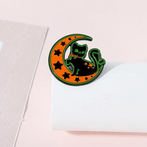 Zinc Alloy Brooches Cat silver color plated Halloween Design & cute & enamel mixed colors nickel lead & cadmium free Sold By PC