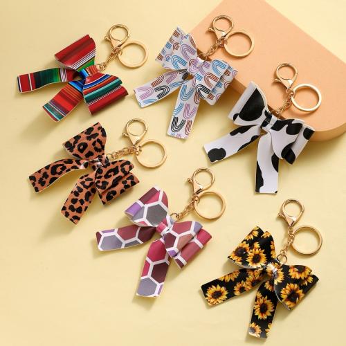 Zinc Alloy Key Clasp with PU Leather Bowknot plated fashion jewelry nickel lead & cadmium free Sold By PC