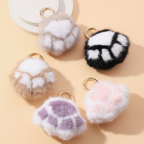 Мягкий шарик Pom Pom Keychain, Трип, с цинковый сплав, коготь, ювелирные изделия моды, Много цветов для выбора, не содержит никель, свинец, 110x120mm, продается PC