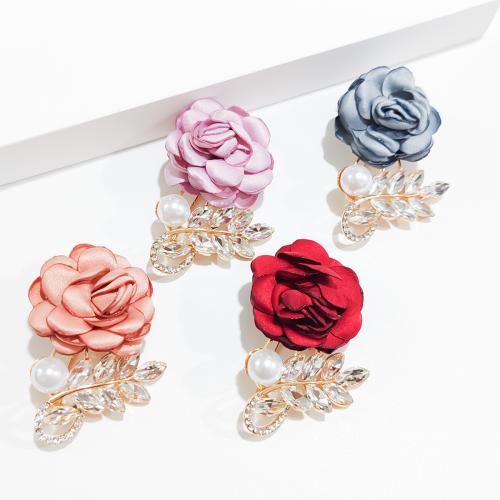 Zinc Alloy Brooches with Cloth & Plastic Pearl Flower plated fashion jewelry & with rhinestone nickel lead & cadmium free Sold By PC