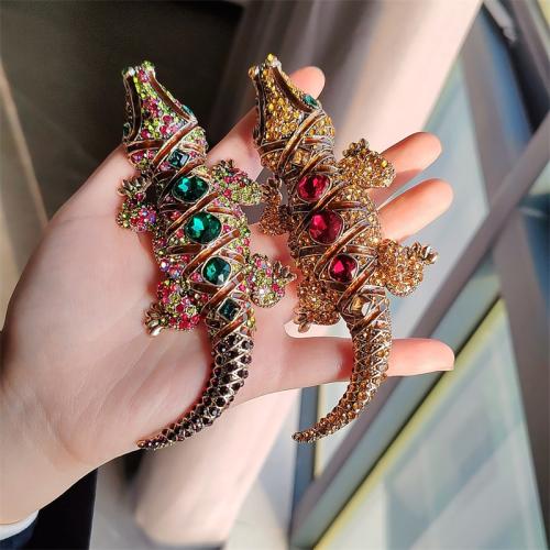 Zinc Alloy Brooches Crocodile plated fashion jewelry & with rhinestone nickel lead & cadmium free Sold By PC