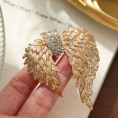 Zinc Alloy Brooches Wing Shape gold color plated fashion jewelry & with rhinestone golden nickel lead & cadmium free Sold By PC