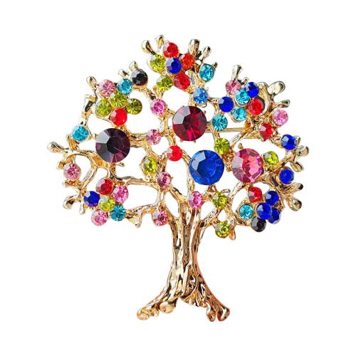 Zinc Alloy Brooches Tree gold color plated fashion jewelry & with rhinestone golden nickel lead & cadmium free Sold By PC