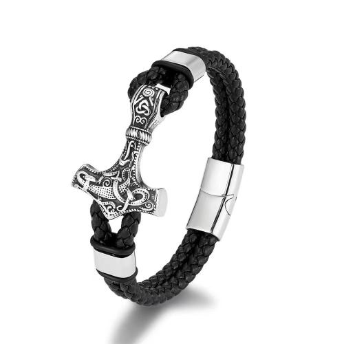 PU leder koord armbanden, Zinc Alloy, met PU, plated, mode sieraden & verschillende lengte voor keuze & voor de mens, zwart, Verkocht door PC