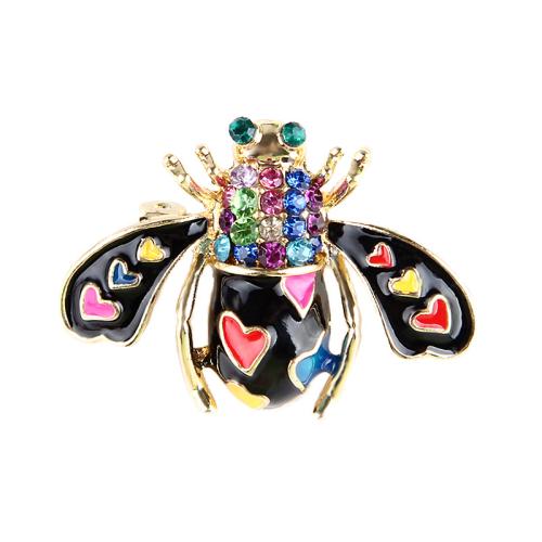 Zinc Alloy Brooches Bee plated Unisex & enamel & with rhinestone Sold By PC