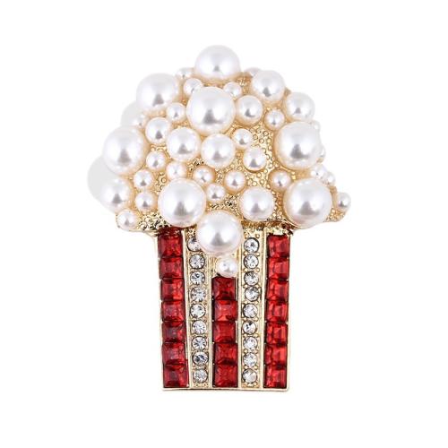 Cink Alloy Broševi, s Plastična Pearl, pozlaćen, za žene & s Rhinestone, zlato, 49x34mm, Prodano By PC