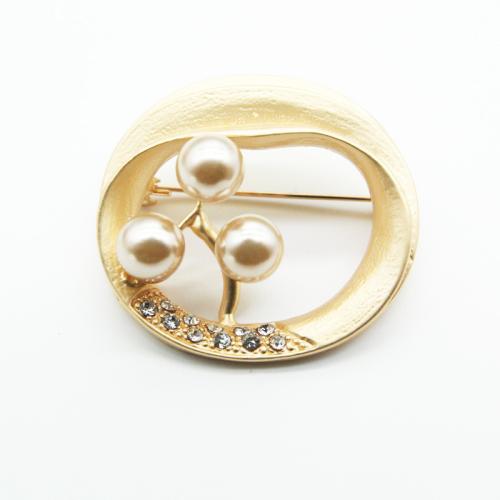 Zinc Alloy Brocher, med Plastic Pearl, forgyldt, for kvinde & med rhinestone, guld, Solgt af PC