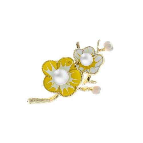 Zinc Alloy Brooches with Plastic Pearl Plum Blossom plated for woman & enamel Sold By PC