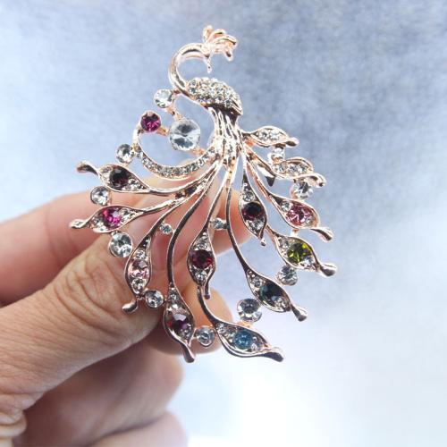 Zinc Alloy Brocher, Peacock, forgyldt, for kvinde & med rhinestone, guld, Solgt af PC