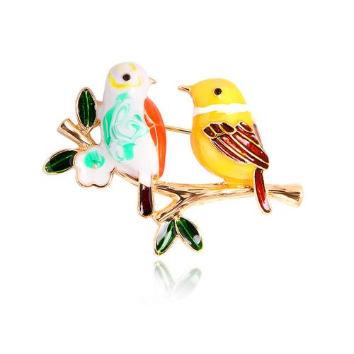 Zinc Alloy Brocher, Bird, forgyldt, for kvinde & emalje, guld, Solgt af PC