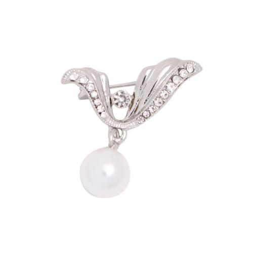 Zinc Alloy Brocher, med Plastic Pearl, forgyldt, for kvinde & med rhinestone, flere farver til valg, 30x31mm, Solgt af PC