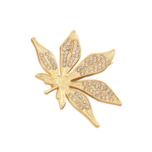 Zinc Alloy Brocher, Maple Leaf, forgyldt, for kvinde & med rhinestone, guld, Solgt af PC