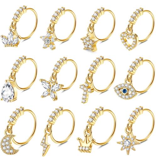 Jóias de Piercing de nariz de aço inoxidável, Aço inoxidável 304, banhado, Vario tipos a sua escolha & micro pavimento em zircônia cúbica & para mulher, dourado, vendido por PC