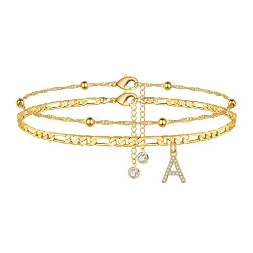 Roestvrijstalen Anklet, 304 roestvrij staal, verschillende stijlen voor de keuze & micro pave zirconia & voor vrouw, gouden, Lengte Ca 19 cm, Verkocht door PC