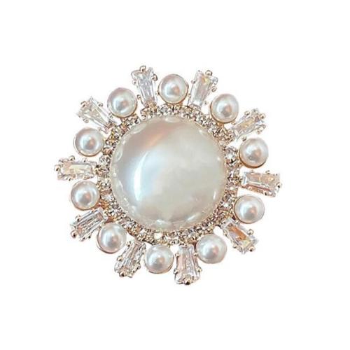 Zinc Alloy Brocher, med Plastic Pearl, forgyldt, for kvinde & med rhinestone, gylden, 30x30mm, Solgt af PC