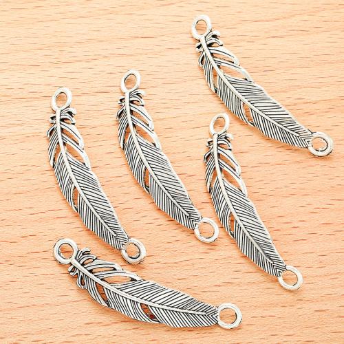 Forbindelse til zinklegering, Zinc Alloy, Feather, antik sølv farve forgyldt, du kan DIY & 1/1 løkke, 46x10mm, 100PC/Bag, Solgt af Bag