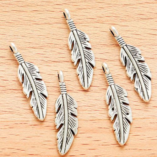 Sinkkiseos Feather riipukset, Sulka, antiikki hopea päällystetty, tee-se-itse, 23x6mm, 100PC/laukku, Myymät laukku