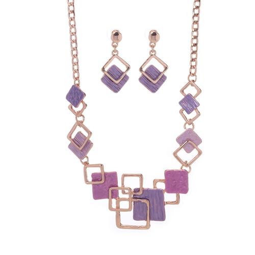 Zinc Alloy Jewelry Set earring & necklace Geometrical Pattern plated 2 pieces & sideways chain & for woman & enamel & hollow Sold By Set