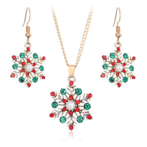 Zinc Alloy Jewelry Set with Plastic Pearl Christmas Design & fashion jewelry & for woman & with rhinestone Sold By PC