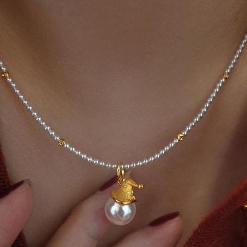 Plastic Pearl Necklace with Zinc Alloy with 5cm extender chain Christmas Design & fashion jewelry & for woman white Length Approx 40 cm Sold By PC