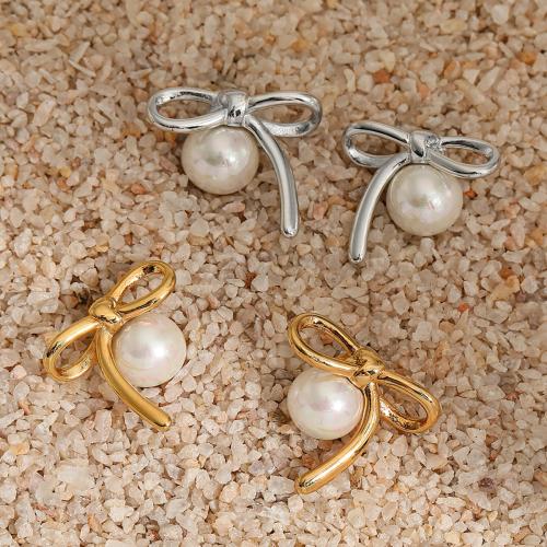 Roestvrij staal Stud Earrings, 304 roestvrij staal, met Plastic Pearl, mode sieraden & voor vrouw, meer kleuren voor de keuze, 16x14.50mm, Verkocht door pair