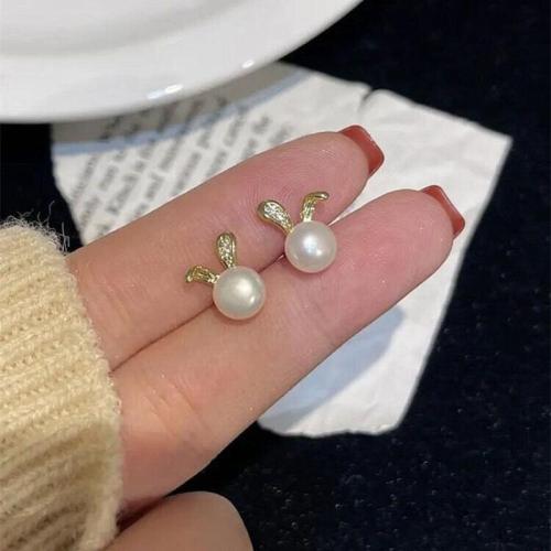 Mässing Stud Örhänge, med Plast Pearl, mode smycken & för kvinna & med strass, 11.50x6mm, Säljs av Par