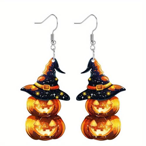 New Hot Halloween Jewelry and Decor Acrylic with 304 Stainless Steel Pumpkin Halloween Jewelry Gift & for woman Sold By Pair