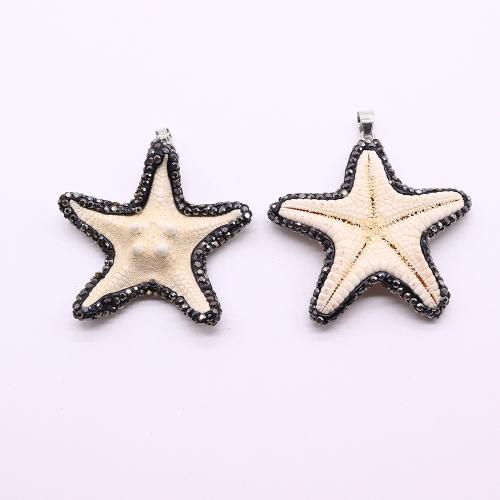 Shell Pendants with Brass Star silver color plated DIY & with rhinestone x49- Sold By PC