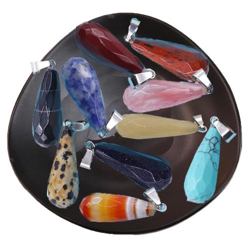 Gemstone Pendants Jewelry Natural Stone with Brass Teardrop silver color plated DIY & faceted Sold By PC