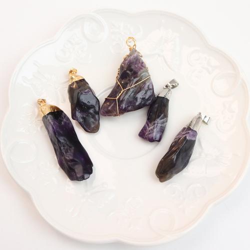 Quartz Gemstone Pendants Amethyst with Brass plated DIY Sold By PC