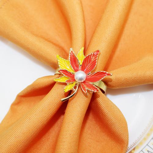 Zinc Alloy Napkin Ring with Plastic Pearl Maple Leaf gold color plated for home and office & enamel nickel lead & cadmium free Sold By PC