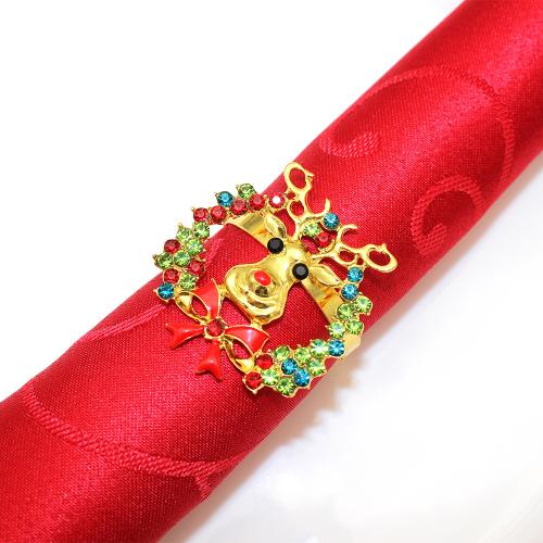 Zinc Alloy Napkin Ring gold color plated Christmas Design & enamel & with rhinestone nickel lead & cadmium free Sold By PC