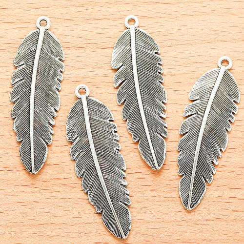 Zink legering Feather Pendler, Zinc Alloy, antik sølv farve forgyldt, du kan DIY, 43x14mm, 100pc'er/Bag, Solgt af Bag