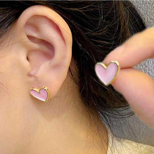 Zinc Alloy Stud Earring Heart plated fashion jewelry & enamel nickel lead & cadmium free Sold By Pair