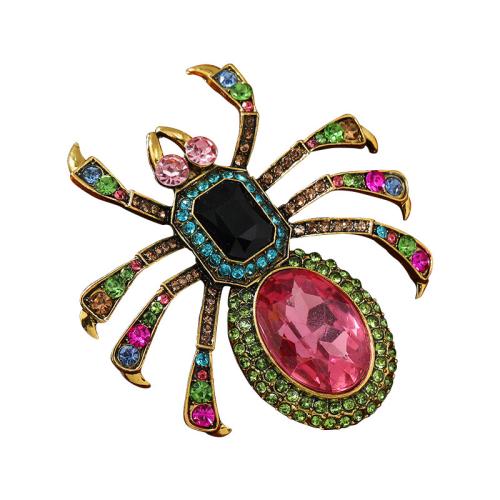 Zinc Alloy Brooches, Spider, plated, fashion jewelry & with rhinestone, pink, nickel, lead & cadmium free, 65x72mm, Sold By PC