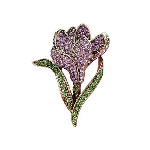 Zinc Alloy Brocher, Flower, forgyldt, mode smykker & med rhinestone, flere farver til valg, nikkel, bly & cadmium fri, 42x55mm, Solgt af PC