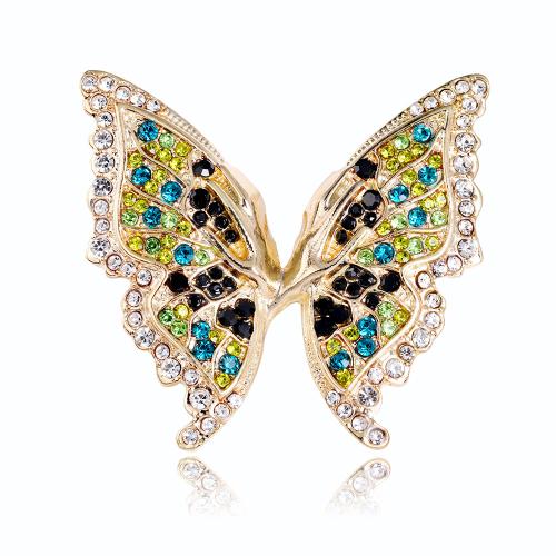 Zinc Alloy Brocher, Butterfly, KC guldfarve belagt, Unisex & emalje & med rhinestone, Solgt af Box