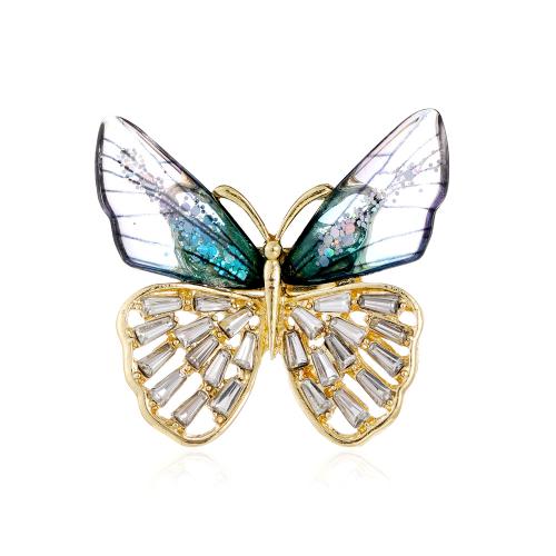 Zinc Alloy Brocher, med Akryl, Butterfly, KC guldfarve belagt, Unisex & med rhinestone, flere farver til valg, Solgt af PC