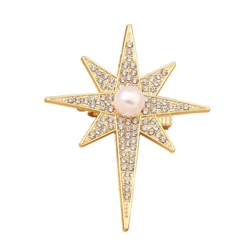 Zinc Alloy Brocher, med Plastic Pearl, forgyldt, for kvinde & med rhinestone, guld, Solgt af PC