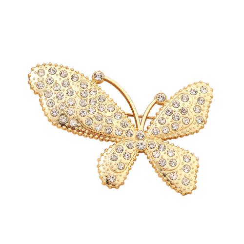 Zinc Alloy Brocher, Butterfly, forgyldt, for kvinde & med rhinestone, guld, Solgt af PC