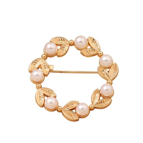 Zinc Alloy Brooches with Plastic Pearl plated for woman gold Sold By PC