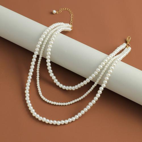 Collier de bijoux en alliage de zinc, avec perle de plastique, Placage, pour femme, blanc, Longueur Environ 31-40 cm, Vendu par PC