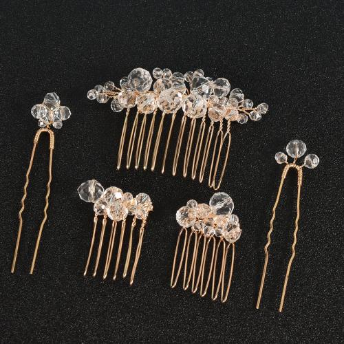 Zinc Alloy Haar juwelen Set, haar kam & haar stick, met Kristal, plated, 5 stuks & voor vrouw, goud, Verkocht door Stel