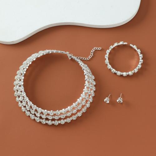 Zinc Alloy Jewelry Sets Stud Earring & bangle & necklace plated for woman & with rhinestone Sold By Set