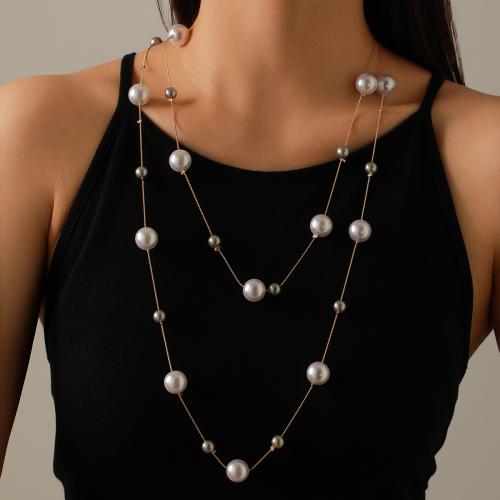 aleación de zinc Collar de suéter, con Perlas plásticas, chapado, para mujer, más colores para la opción, longitud aproximado 71-80 cm, Vendido por UD