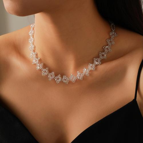 Zinc Alloy Jewelry Necklace with Resin plated for woman silver color Length Approx 31-40 cm Sold By PC