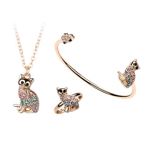 Zinc Alloy Jewelry Sets cuff bangle & finger ring & necklace three pieces & for woman & with rhinestone Sold By Set