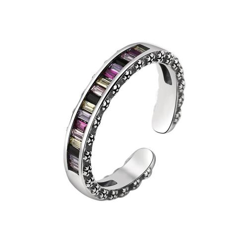 Cubique anneau en laiton Circonia Micro Pave, Placage, pavé de micro zircon & pour femme, argent, Vendu par PC