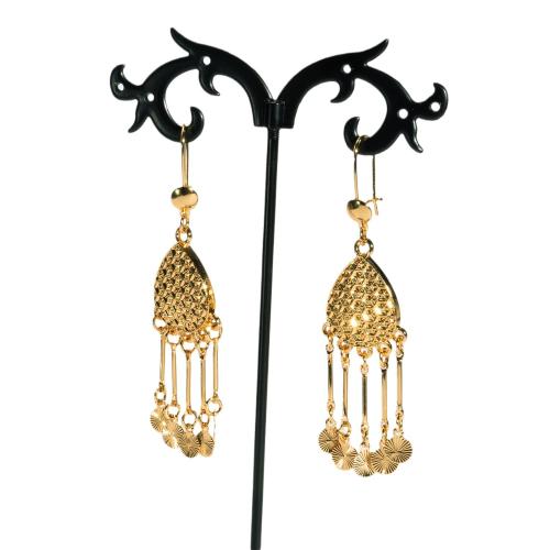 Zinc Alloy Tassel Earring gold color plated Bohemian style & for woman 70mm Sold By Pair